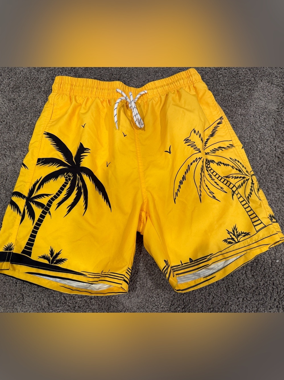 Men's Yellow Palm-Print Swim Trunks